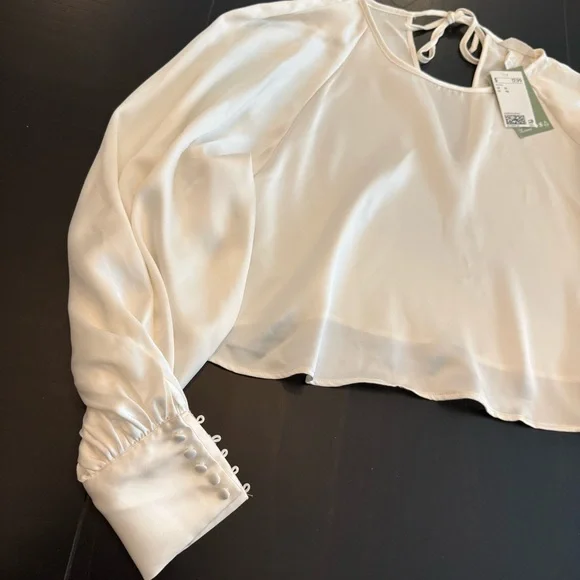 H&M Cream Crop Tie Back Blouse - Picture 2 of 12
